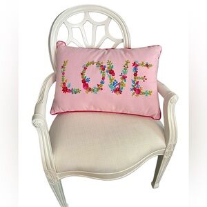 Karma Pink Floral "LOVE" Embroidered Decorative Pillow